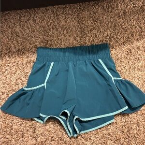 Teal Women's Shorts with Ruffle Detail